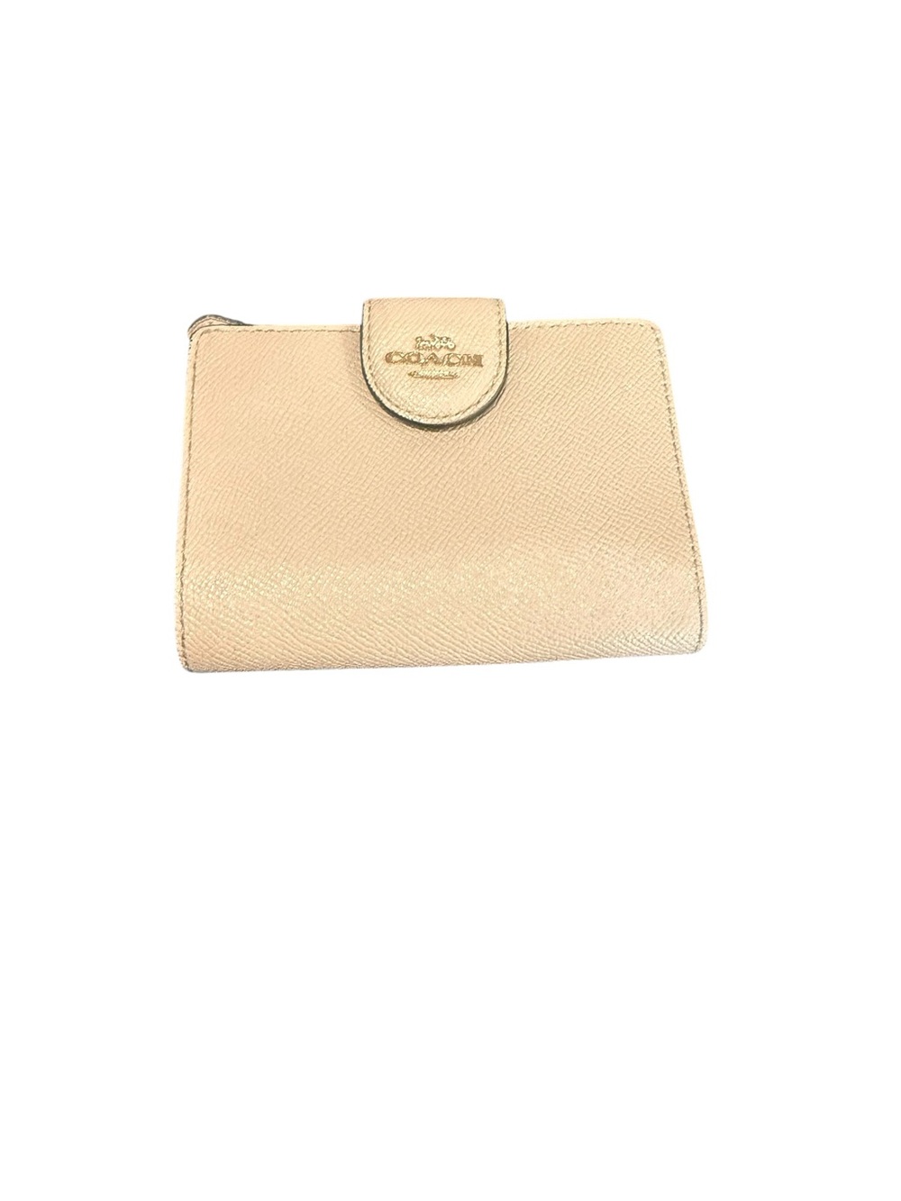Coach Small Pebbled Leather Wallet in Cream with Gold Logo